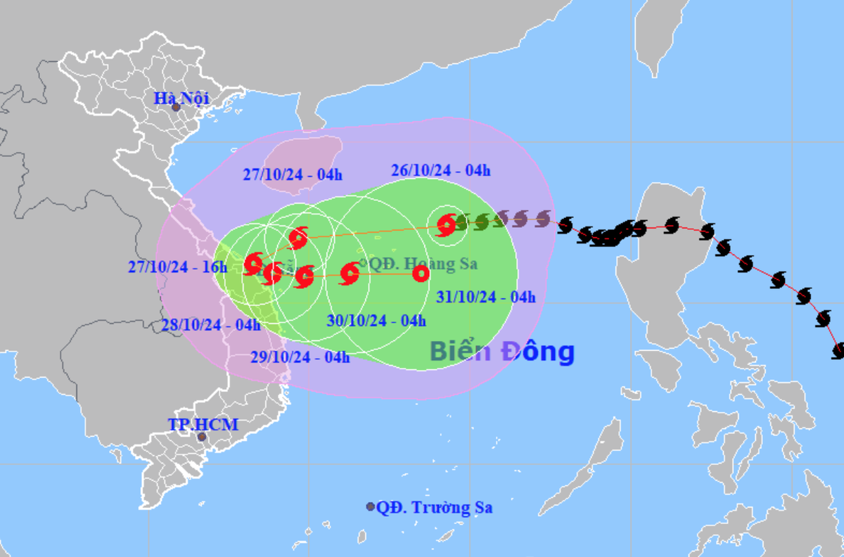 Dự báo vị trí và hướng di chuyển bão Trà Mi lúc 4h sáng 26-10 - Ảnh: NCHMF