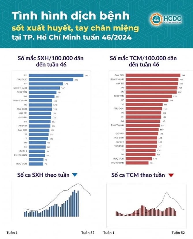 Tình hình dịch bệnh truyền nhiễm ở TP.HCM trong tuần 46