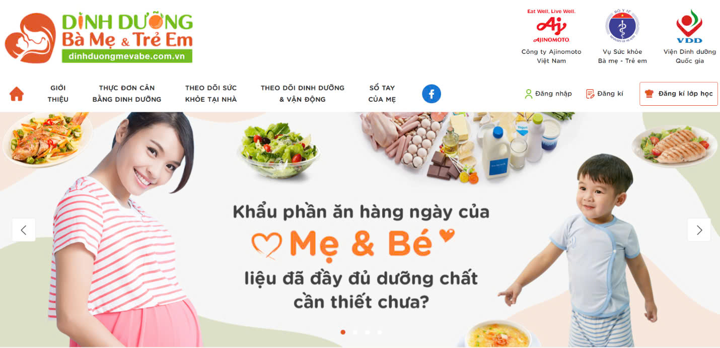 phần mềm thực đơn dinh dưỡng cho mẹ và bé của Ajinomoto